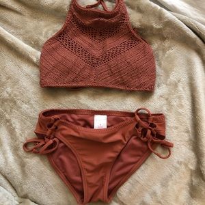 Rust orange two piece bathing suit